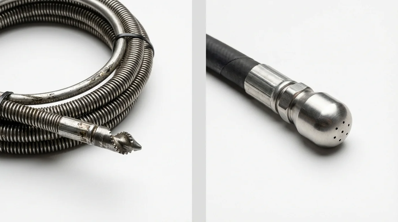 Drain snake cable and hydro jetting nozzle used for drain cleaning in Loxley, AL