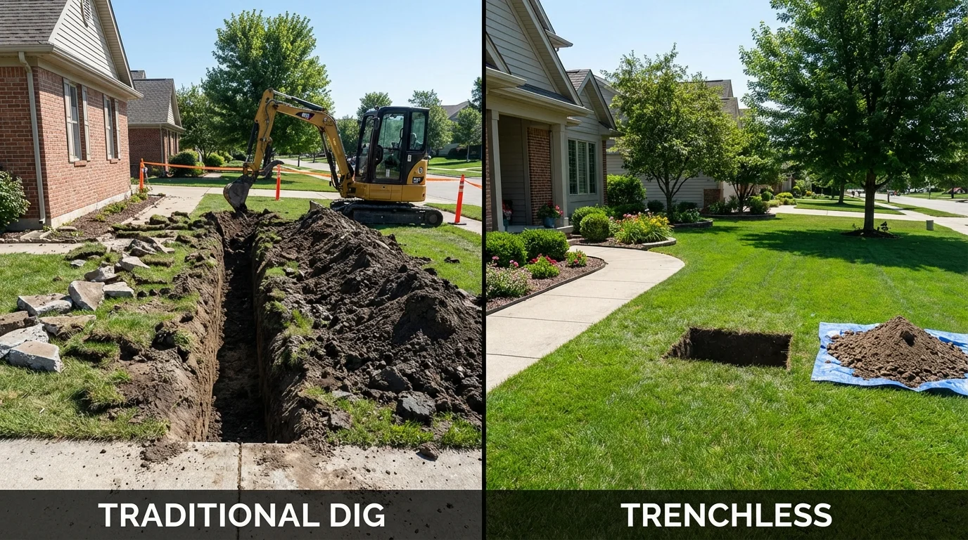 Trenchless sewer repair with minimal yard damage versus traditional excavation in Loxley, AL